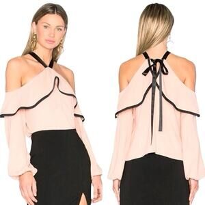 Alexis Malia Cold Shoulder Halter Tie Blouse NWOT Pink and Black Size Medium